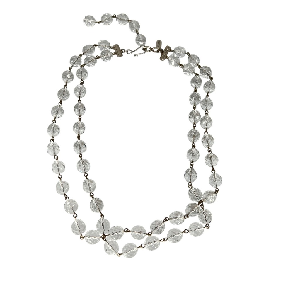 FAITH Necklace Womens OS Clear Double Strand Faceted Glass Bead Silver Tone Glam